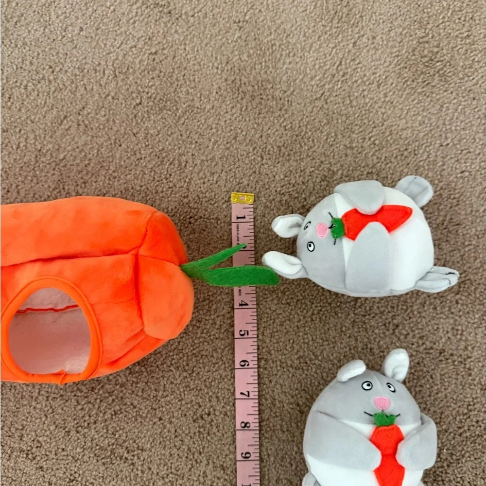 Carrot and Bunny Rabbit Orange and Gray Dog Plush Puzzle Toy with Soft Texture